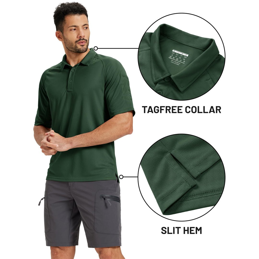 TACVASEN Dark Green UPF 50+ Performance Tactical Polo Shirt
