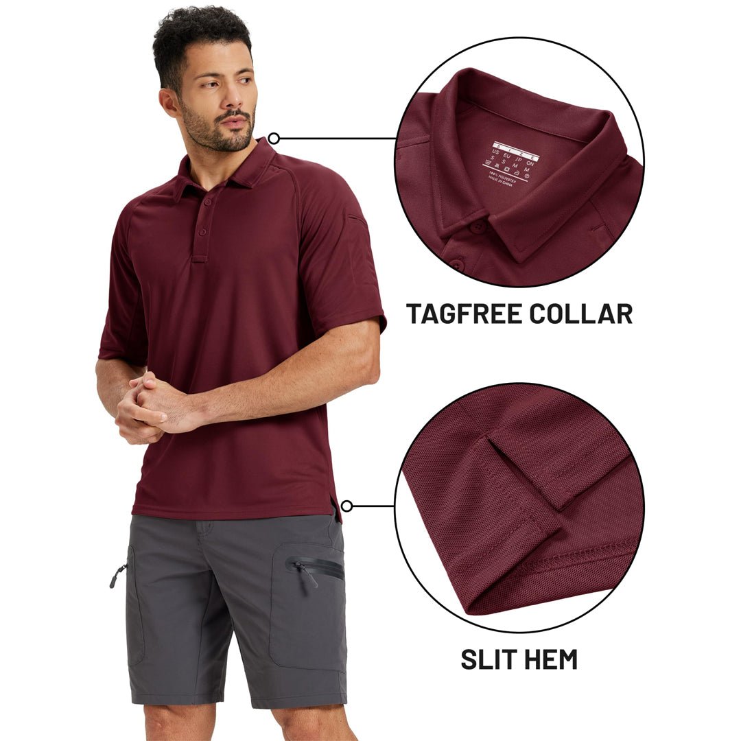 TACVASEN Wine Red UPF 50+ Performance Tactical Polo Shirt