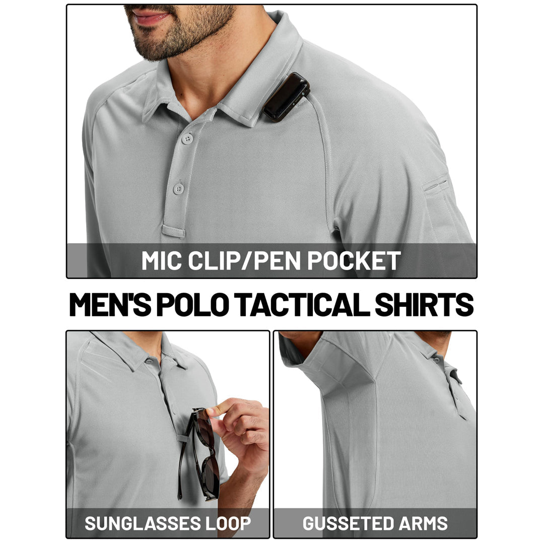 TACVASEN Light Grey UPF 50+ Performance Tactical Polo Shirt