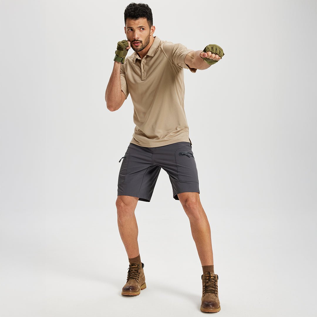 TACVASEN Khaki UPF 50+ Performance Tactical Polo Shirt