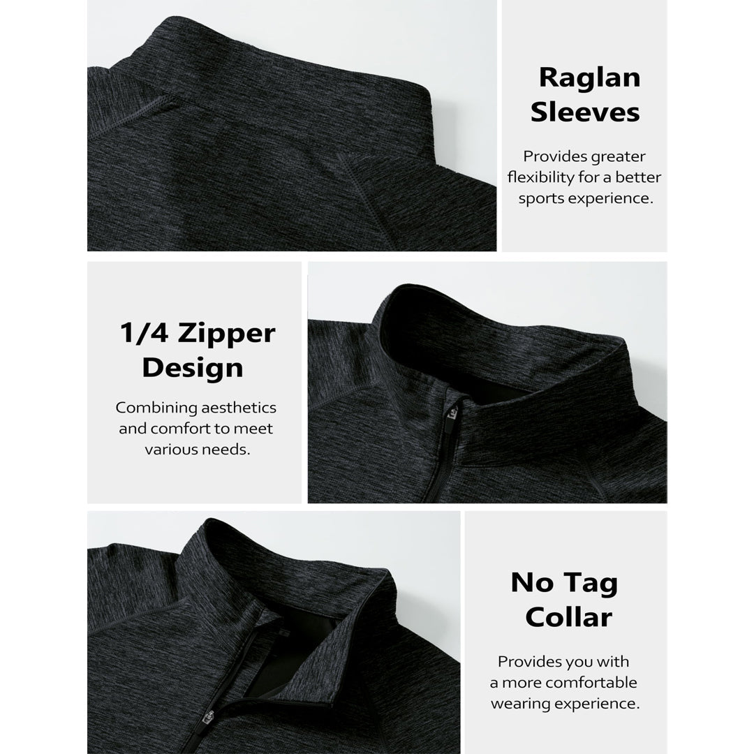 TACVASEN Black UPF 50+ Quarter Zip Long Sleeve Shirt