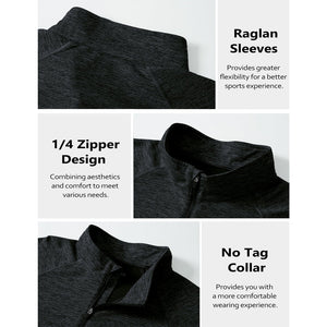 TACVASEN Black UPF 50+ Quarter Zip Long Sleeve Shirt