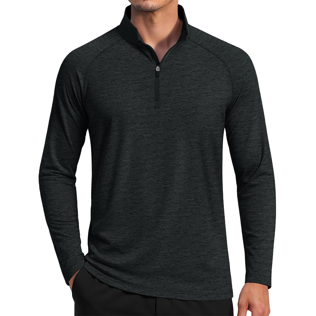 TACVASEN Black UPF 50+ Quarter Zip Long Sleeve Shirt