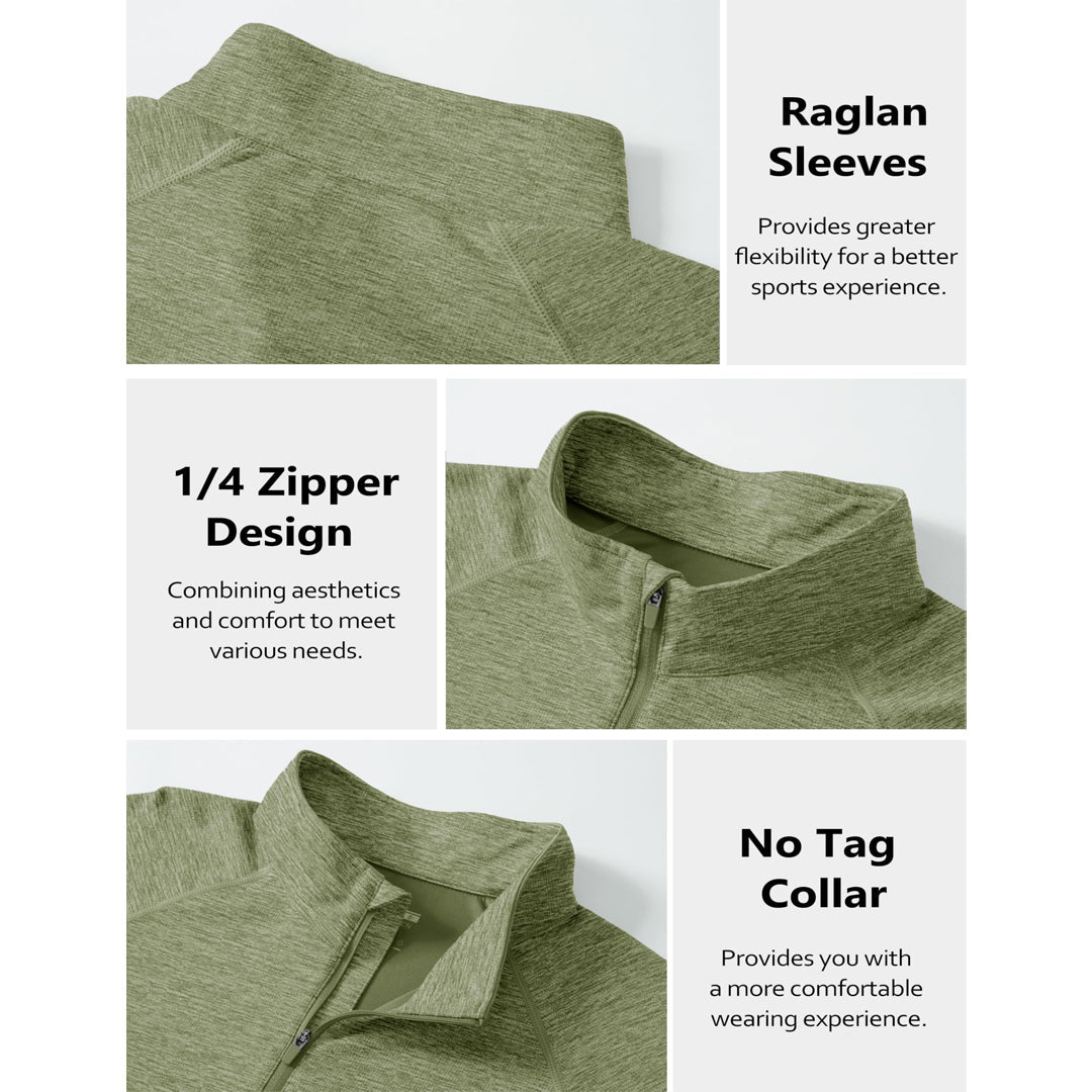 TACVASEN Green UPF 50+ Quarter Zip Long Sleeve Shirt