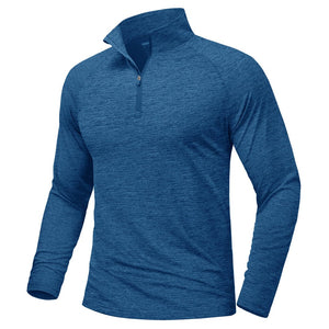 TACVASEN Medium Blue UPF 50+ Quarter Zip Long Sleeve Shirt