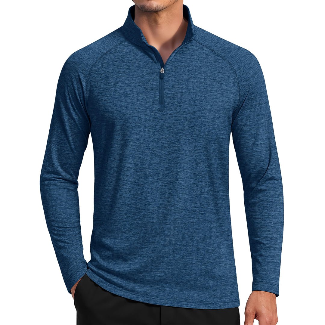 TACVASEN Medium Blue UPF 50+ Quarter Zip Long Sleeve Shirt