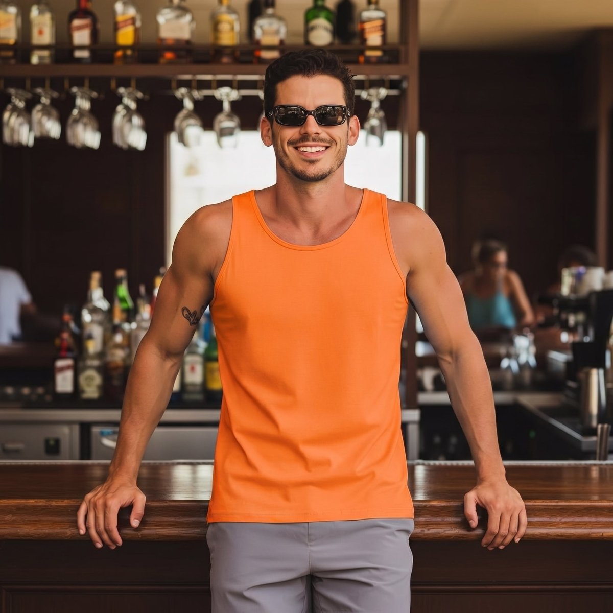 TACVASEN Orange Men's UPF 50+ Quick Dry Workout & Gym Tank Top