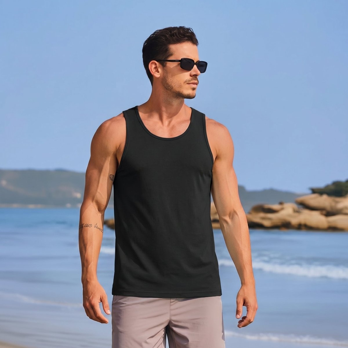 TACVASEN Black Men's UPF 50+ Quick Dry Workout & Gym Tank Top