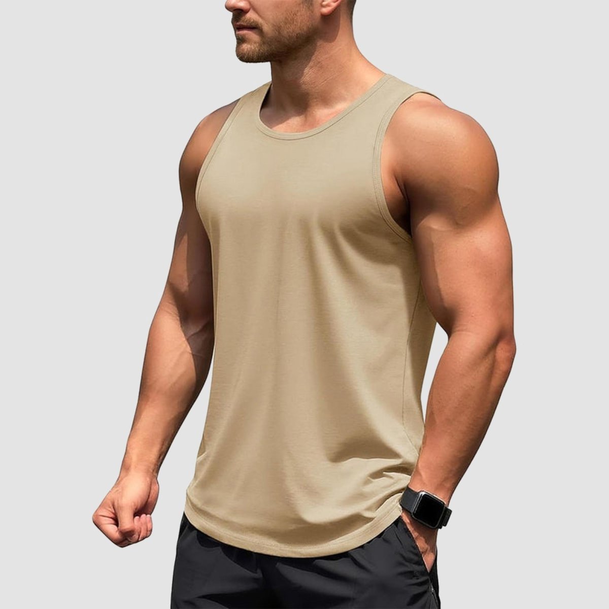 TACVASEN Light Khaki Men's UPF 50+ Quick Dry Workout & Gym Tank Top
