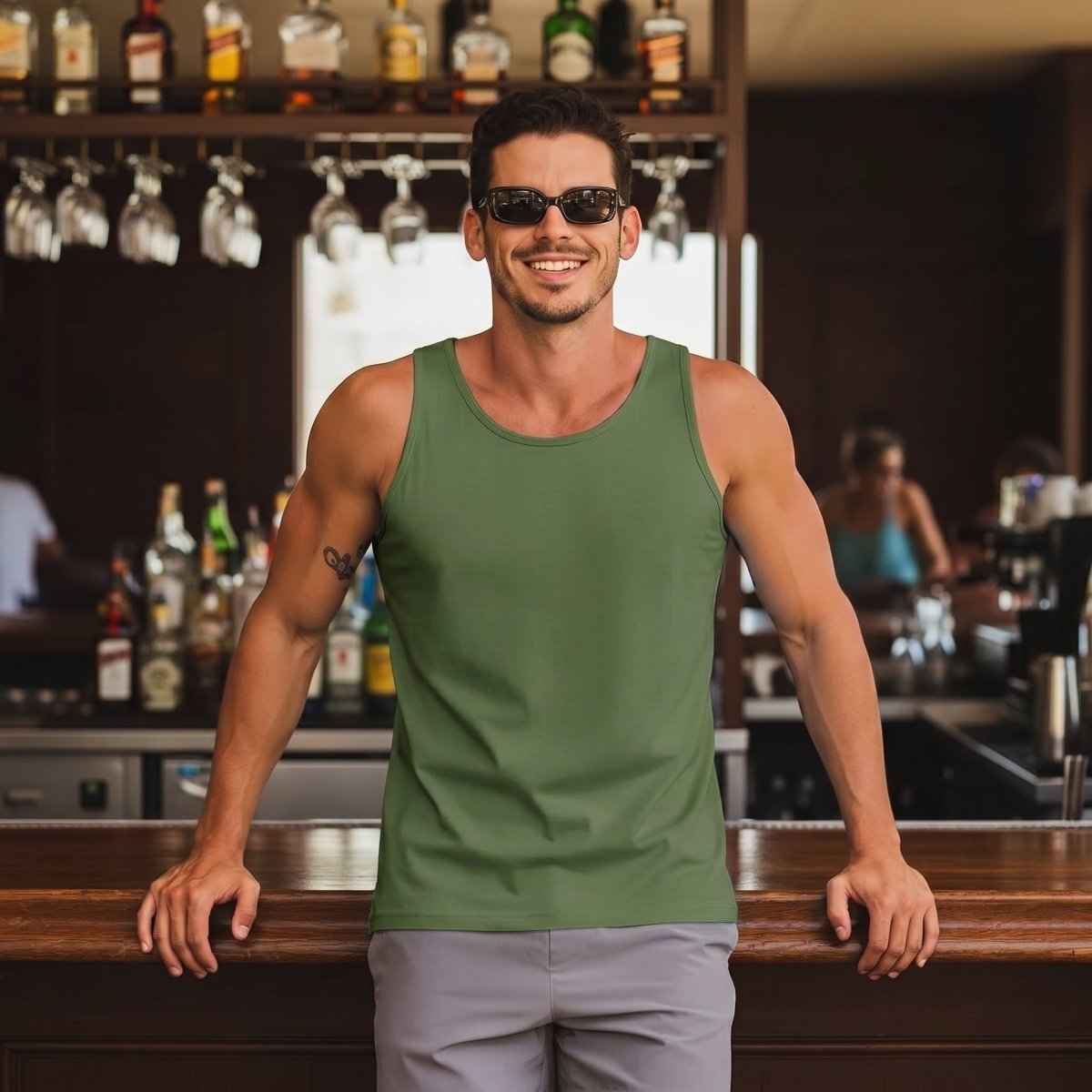 TACVASEN Army Green Men's UPF 50+ Quick Dry Workout & Gym Tank Top