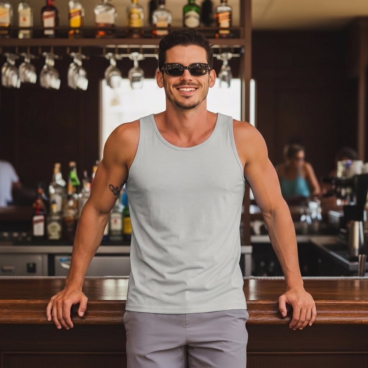 TACVASEN Light Gray Men's UPF 50+ Quick Dry Workout & Gym Tank Top