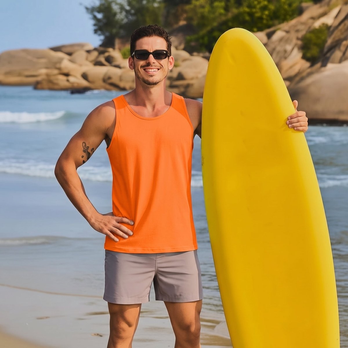TACVASEN Orange Men's UPF 50+ Quick Dry Workout & Gym Tank Top