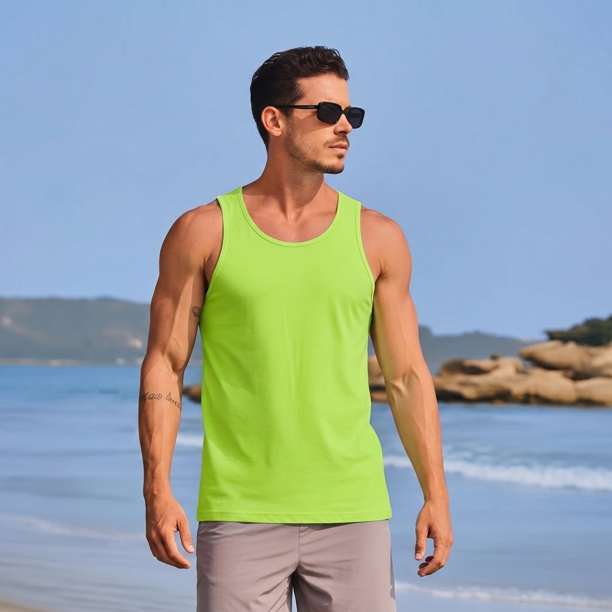 TACVASEN Green Men's UPF 50+ Quick Dry Workout & Gym Tank Top