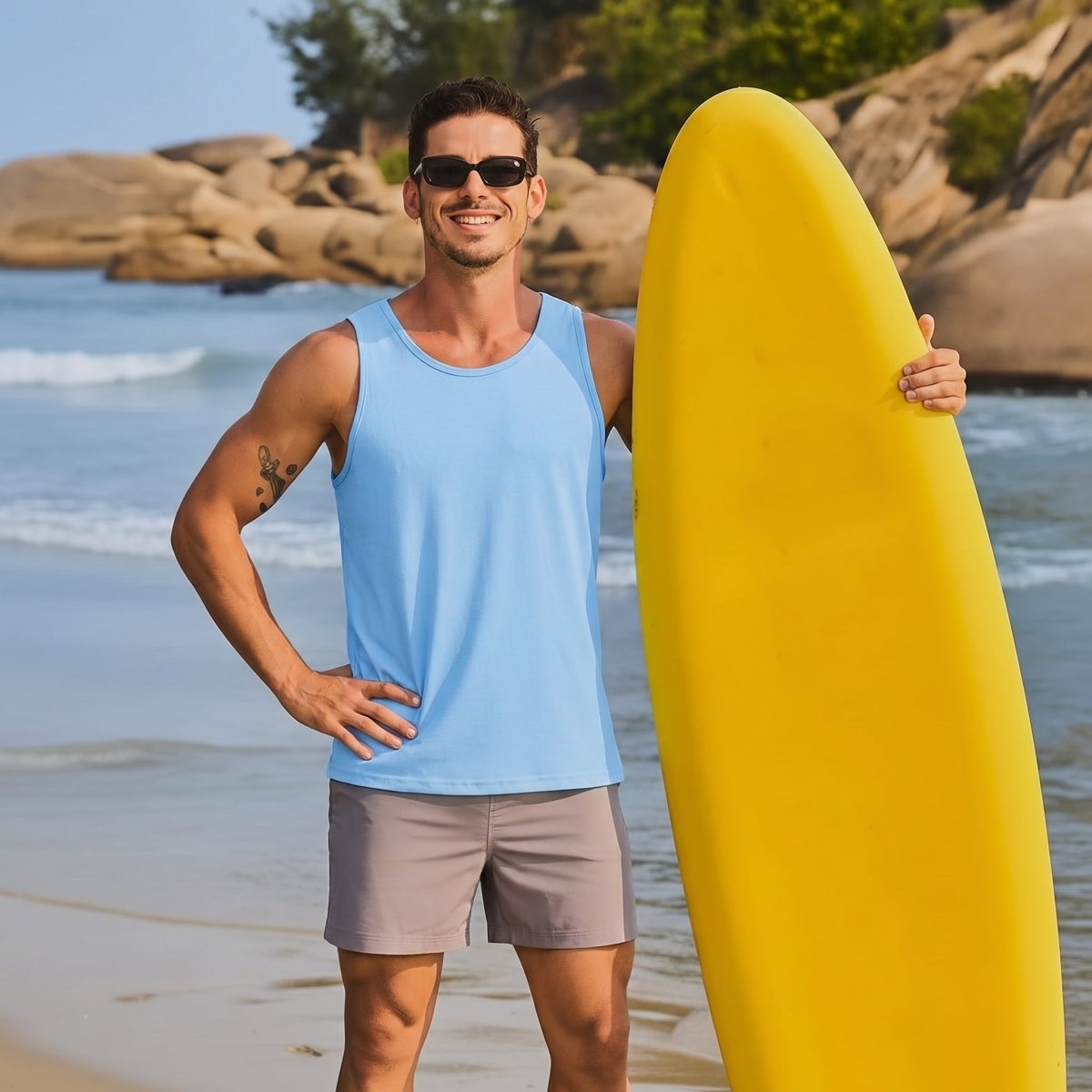 TACVASEN Sky Blue Men's UPF 50+ Quick Dry Workout & Gym Tank Top