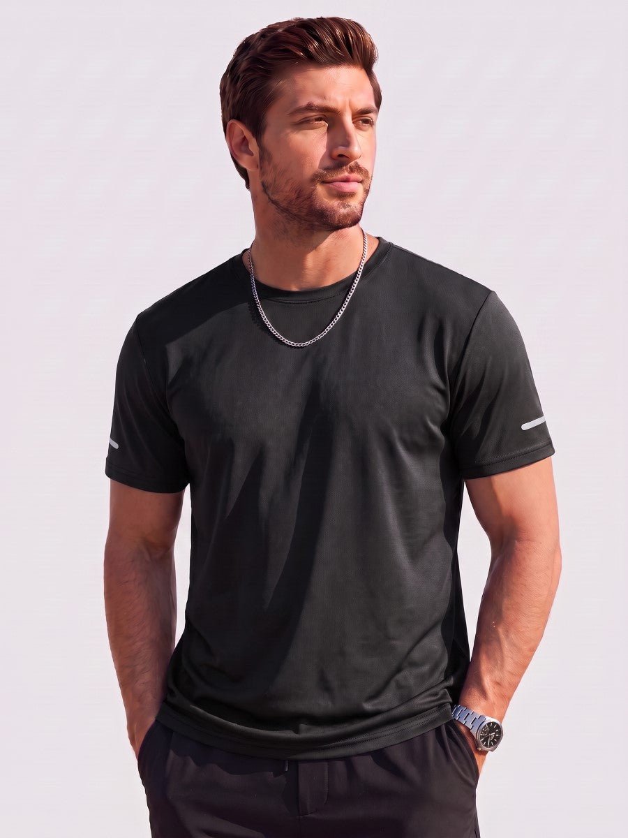 TACVASEN Black Men's UPF 50+ Quick-Drying Functional Sports Shirt