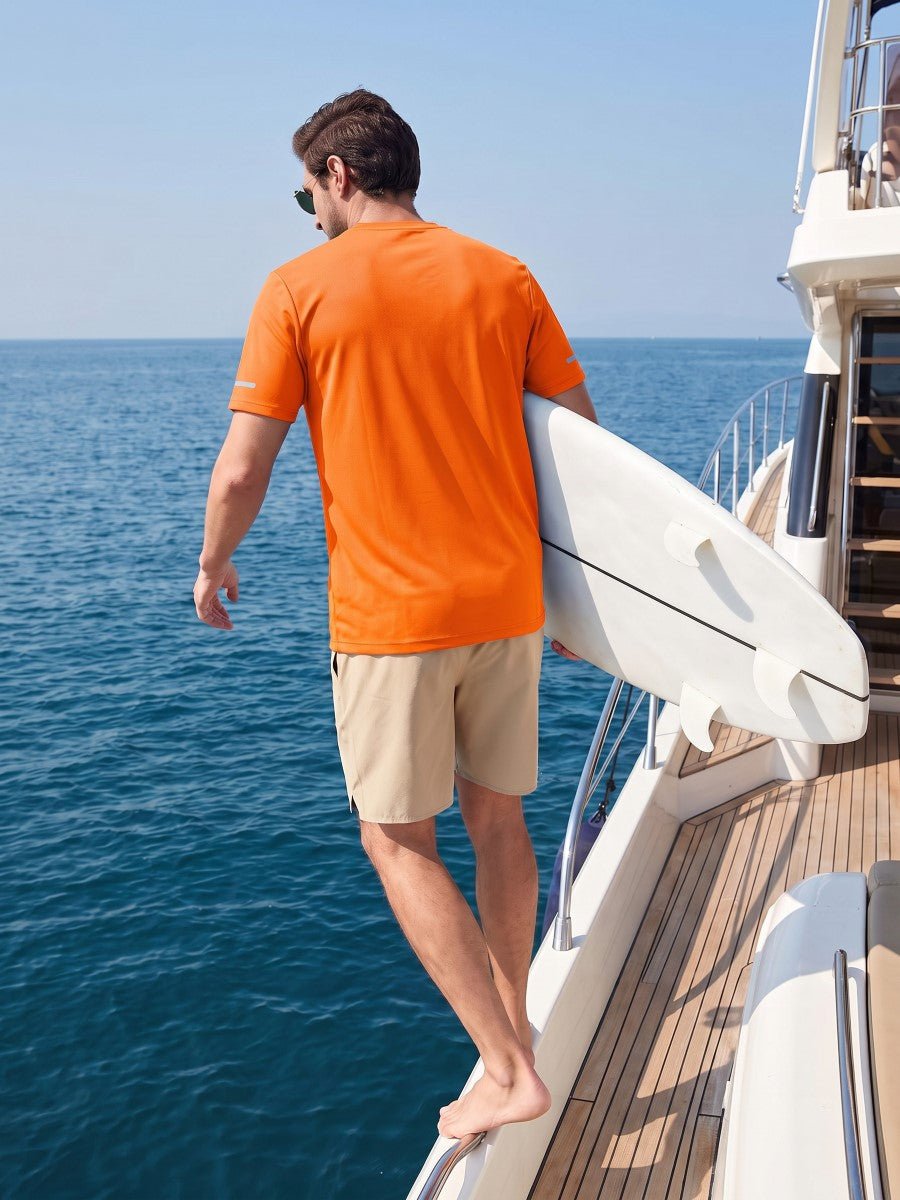 TACVASEN Fluorescent Orange Men's UPF 50+ Quick-Drying Functional Sports Shirt