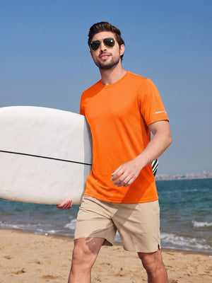 TACVASEN Fluorescent Orange Men's UPF 50+ Quick-Drying Functional Sports Shirt