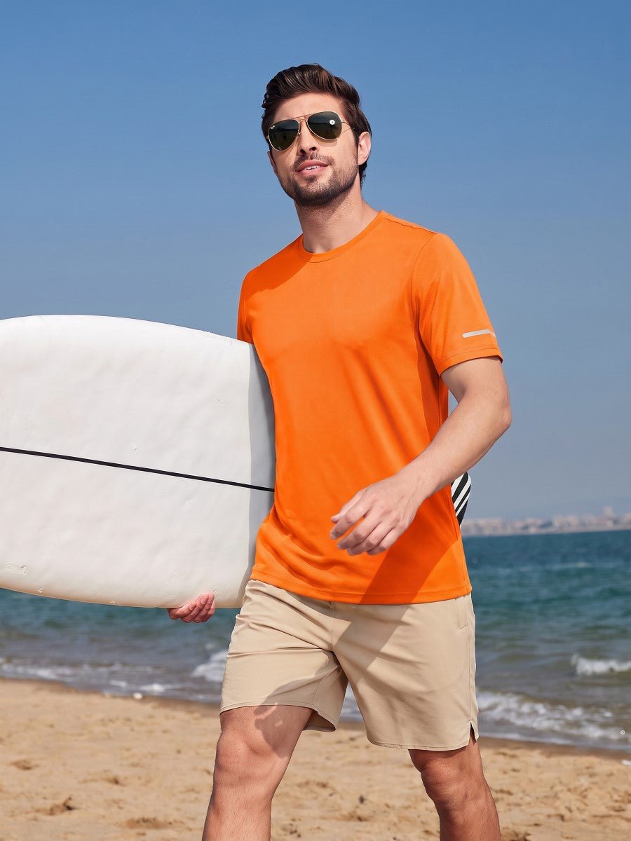TACVASEN Fluorescent Orange Men's UPF 50+ Quick-Drying Functional Sports Shirt