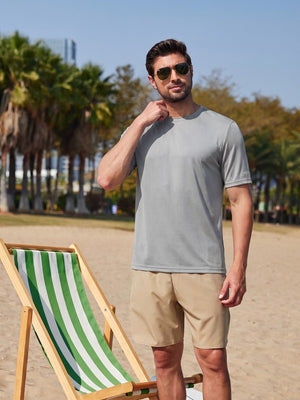 TACVASEN Light Grey Men's UPF 50+ Quick-Drying Functional Sports Shirt
