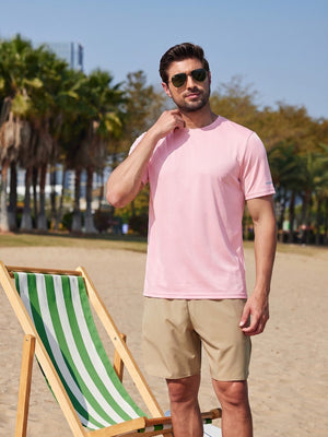 TACVASEN Light Pink Men's UPF 50+ Quick-Drying Functional Sports Shirt