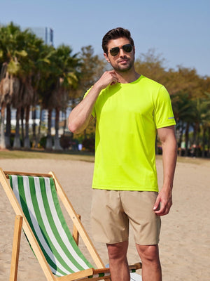 TACVASEN Fluorescent Green Men's UPF 50+ Quick-Drying Functional Sports Shirt