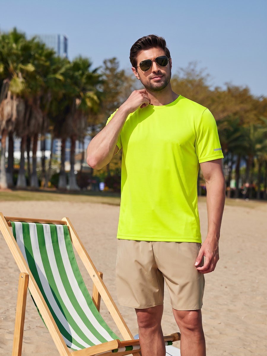 TACVASEN Fluorescent Green Men's UPF 50+ Quick-Drying Functional Sports Shirt