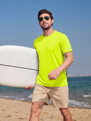 TACVASEN Fluorescent Green Men's UPF 50+ Quick-Drying Functional Sports Shirt