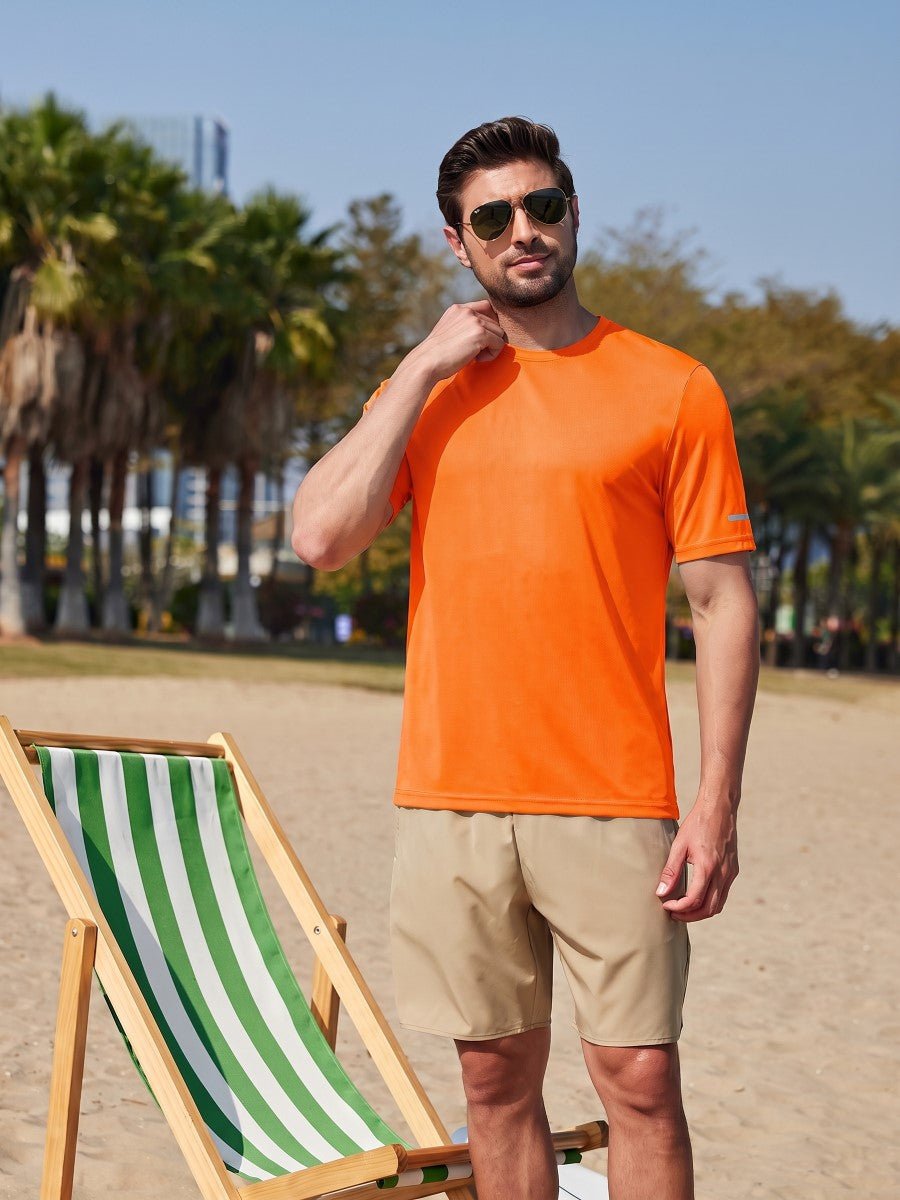 TACVASEN Fluorescent Orange Men's UPF 50+ Quick-Drying Functional Sports Shirt