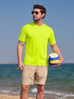 TACVASEN Fluorescent Green Men's UPF 50+ Quick-Drying Functional Sports Shirt