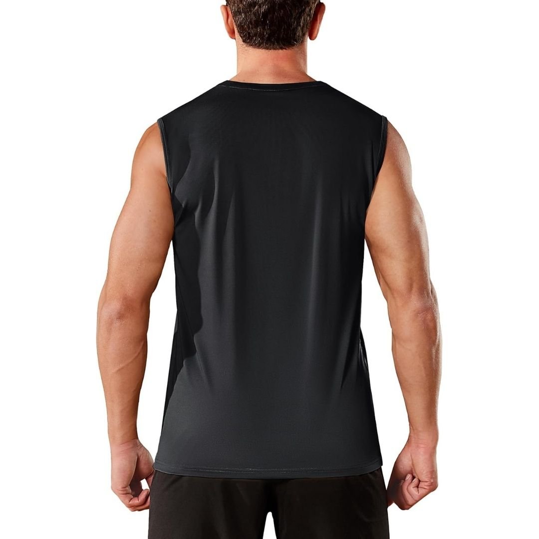 TACVASEN Black Men's Sleeveless Shirt Quick Dry UPF 50+ Gym Tank Top