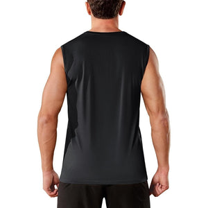 TACVASEN Black Men's Sleeveless Shirt Quick Dry UPF 50+ Gym Tank Top