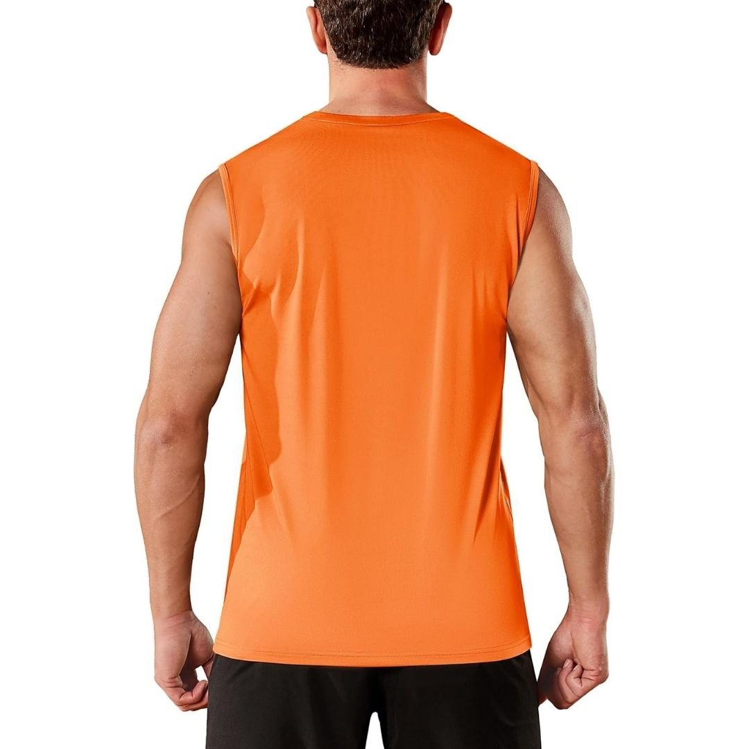 TACVASEN Orange Men's Sleeveless Shirt Quick Dry UPF 50+ Gym Tank Top