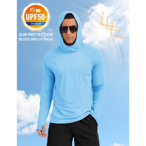 TACVASEN Azure Men's UPF 50+ Sun Hoodie Long Sleeve Quick Dry Rash Guard Shirt