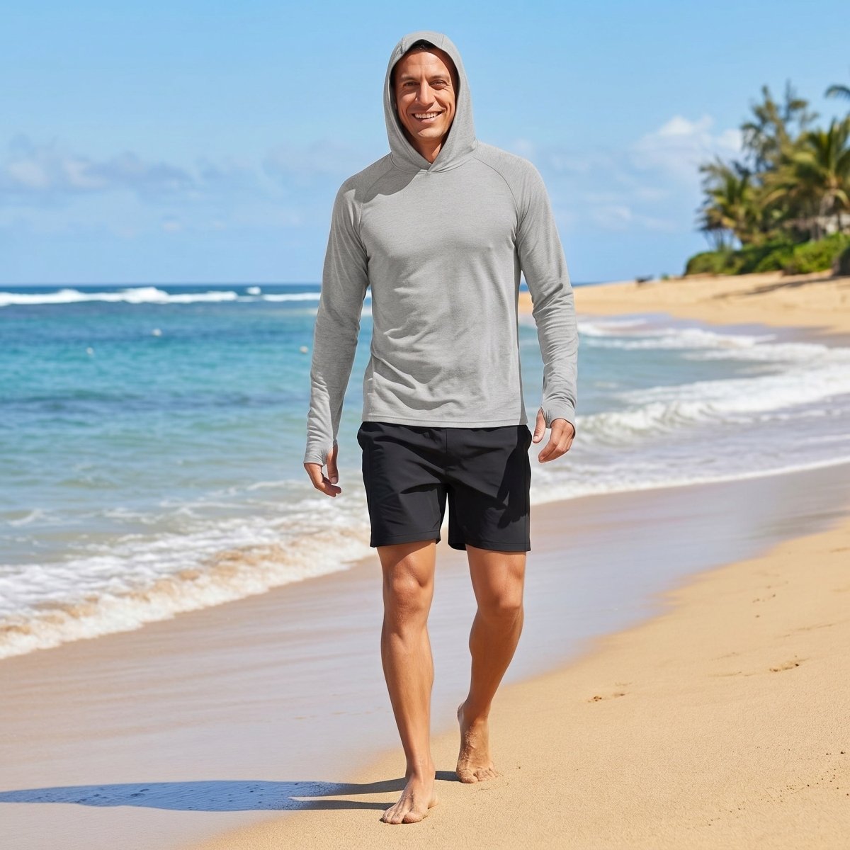 TACVASEN Light Grey Men's UPF 50+ Sun Protection Hoodies with Thumb Holes