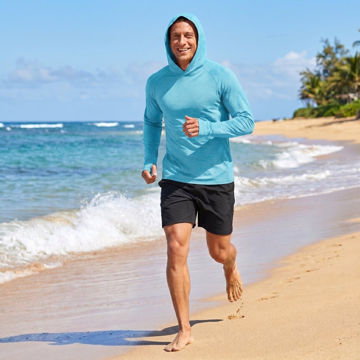 TACVASEN Water Blue Men's UPF 50+ Sun Protection Hoodies with Thumb Holes