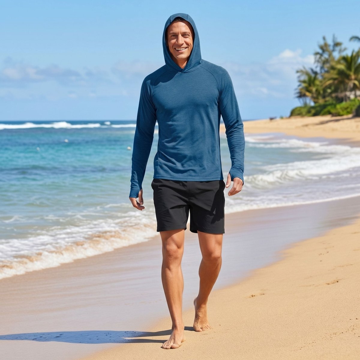 TACVASEN Blue Men's UPF 50+ Sun Protection Hoodies with Thumb Holes