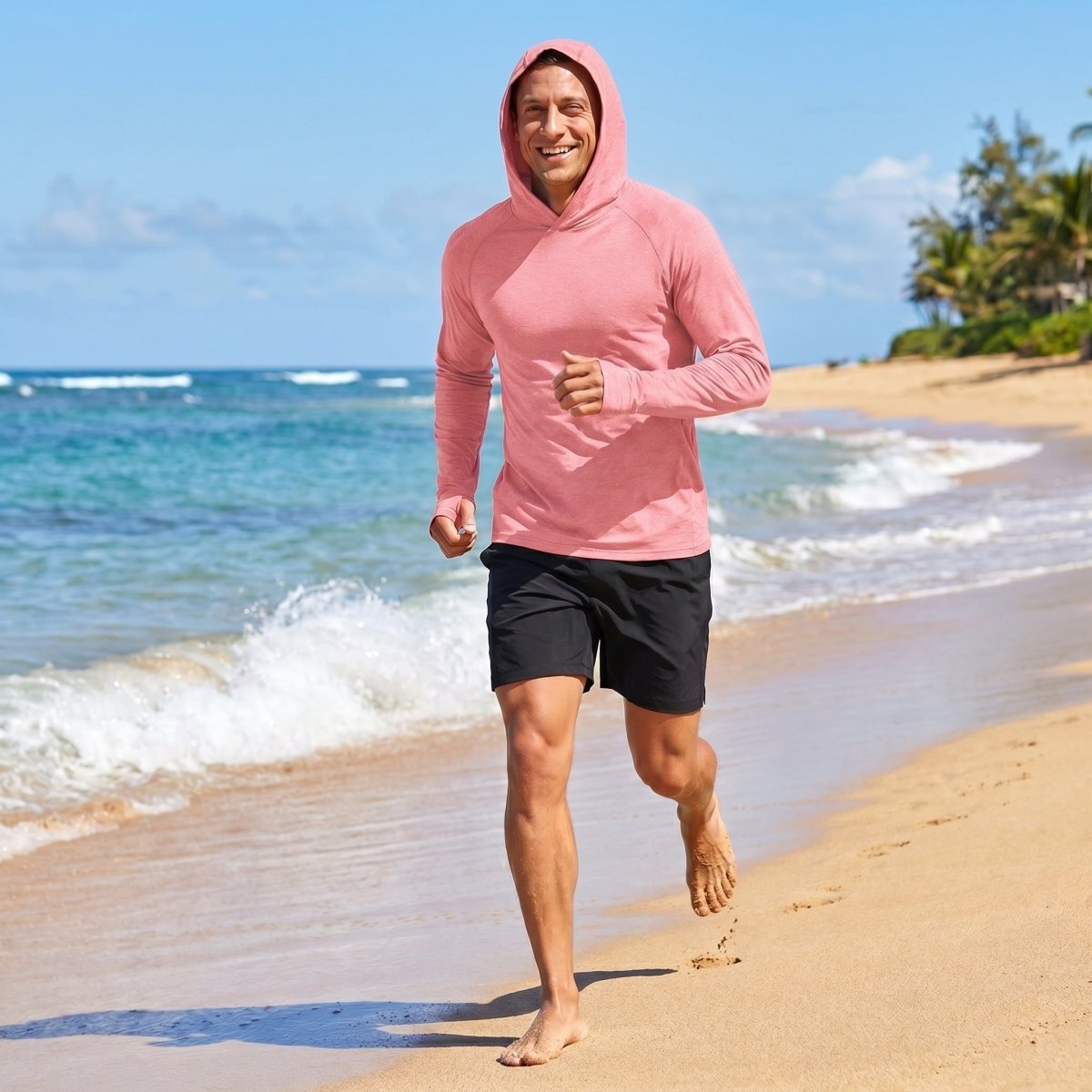 TACVASEN Pink Men's UPF 50+ Sun Protection Hoodies with Thumb Holes