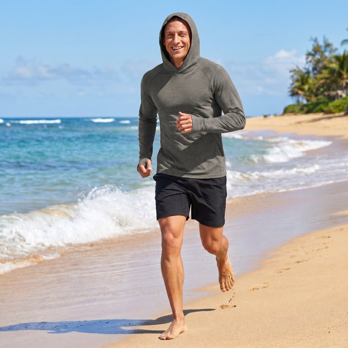 TACVASEN Dark Grey Men's UPF 50+ Sun Protection Hoodies with Thumb Holes