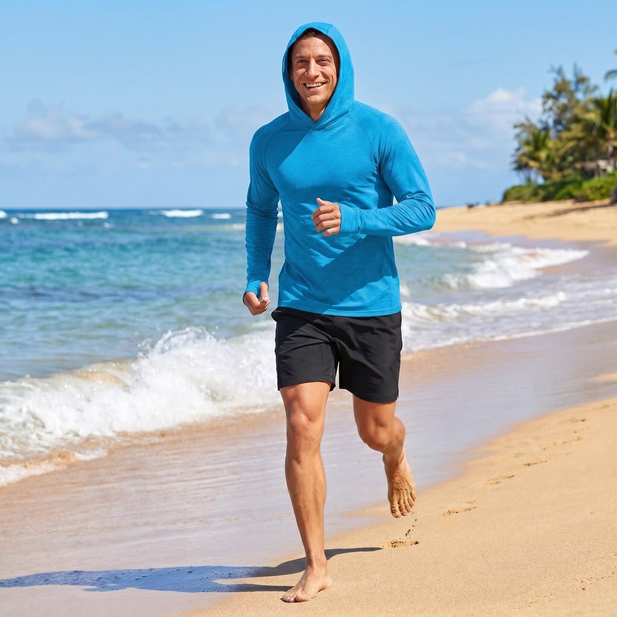 TACVASEN Sea Blue Men's UPF 50+ Sun Protection Hoodies with Thumb Holes