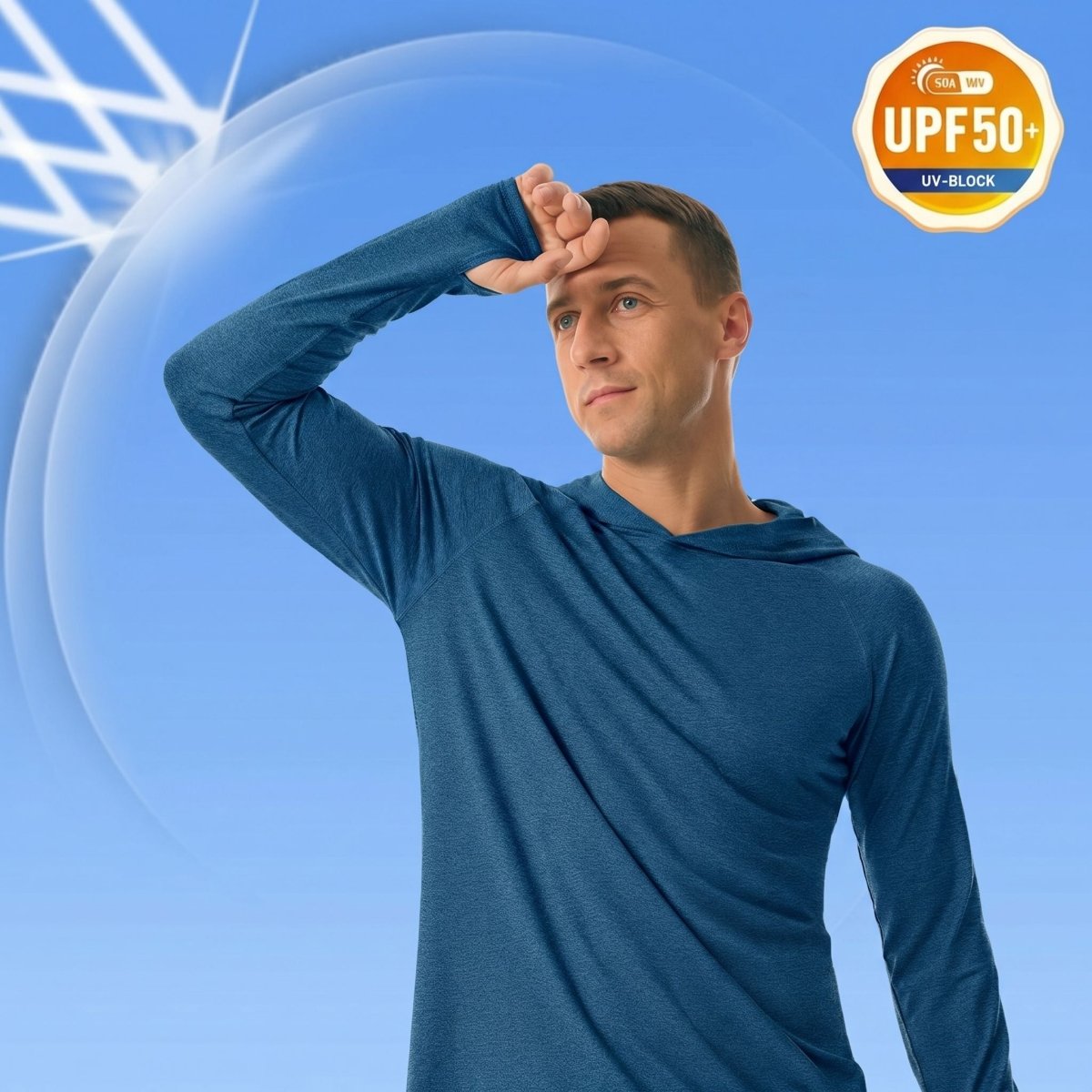 TACVASEN Blue Men's UPF 50+ Sun Protection Hoodies with Thumb Holes