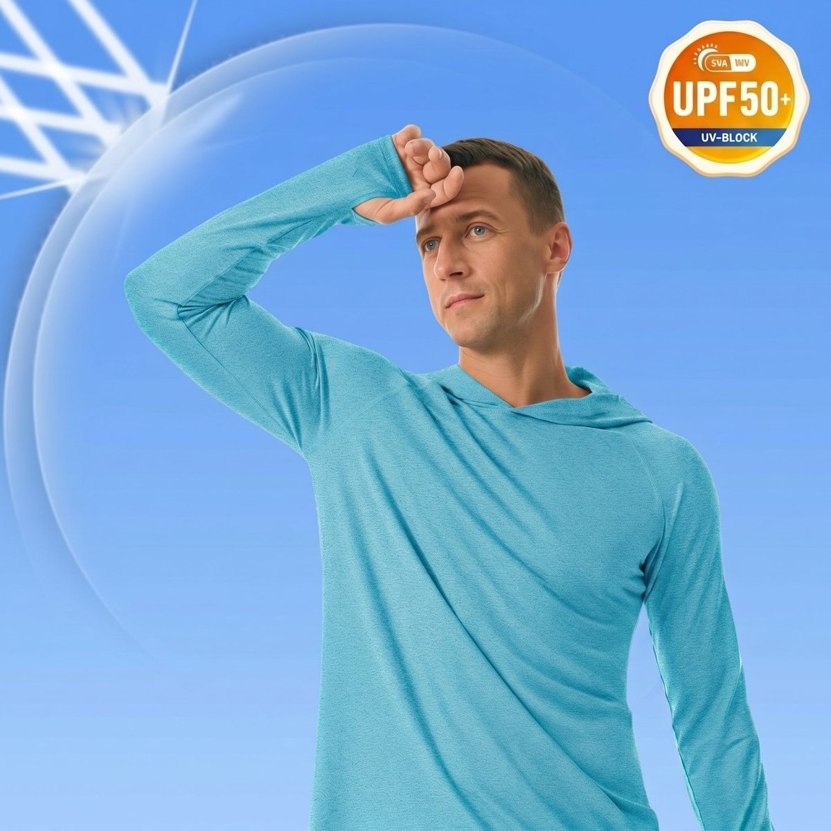 TACVASEN Water Blue Men's UPF 50+ Sun Protection Hoodies with Thumb Holes