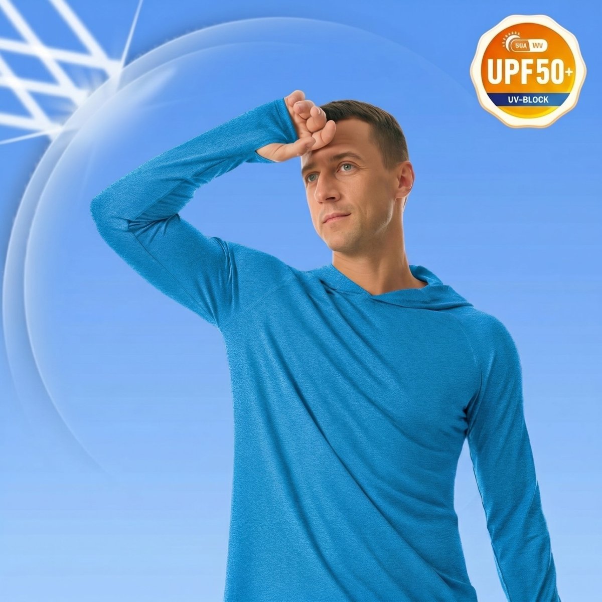 TACVASEN Sea Blue Men's UPF 50+ Sun Protection Hoodies with Thumb Holes