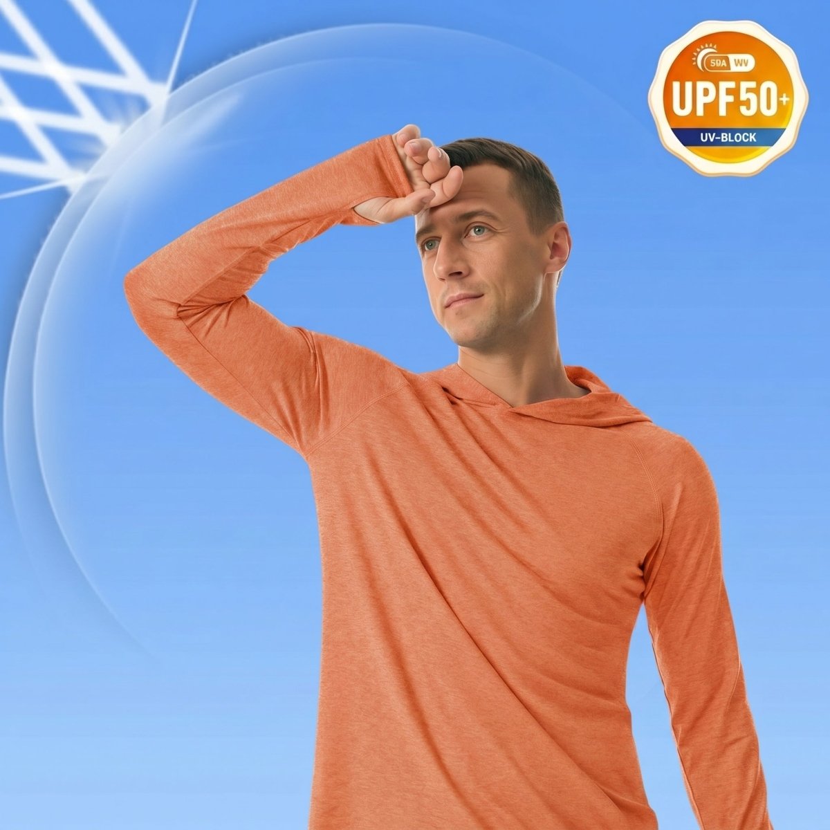 TACVASEN Orange Men's UPF 50+ Sun Protection Hoodies with Thumb Holes