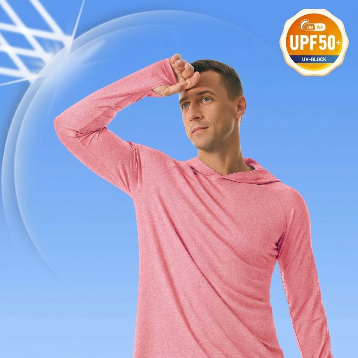 TACVASEN Pink Men's UPF 50+ Sun Protection Hoodies with Thumb Holes