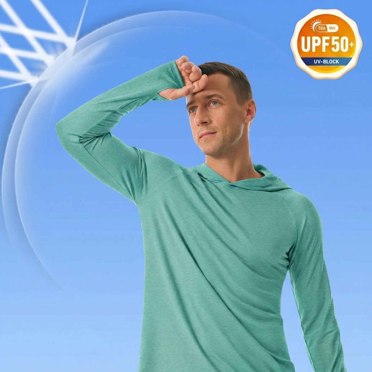 TACVASEN Light Green Men's UPF 50+ Sun Protection Hoodies with Thumb Holes