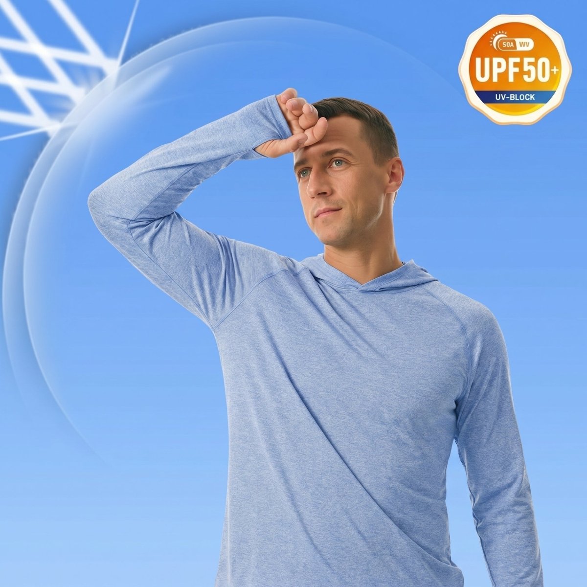 TACVASEN Light Blue Men's UPF 50+ Sun Protection Hoodies with Thumb Holes