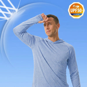 TACVASEN Light Blue Men's UPF 50+ Sun Protection Hoodies with Thumb Holes