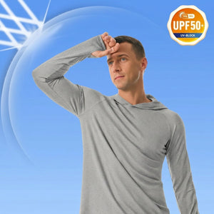 TACVASEN Light Grey Men's UPF 50+ Sun Protection Hoodies with Thumb Holes
