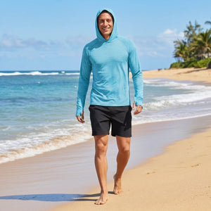 TACVASEN Water Blue Men's UPF 50+ Sun Protection Hoodies with Thumb Holes