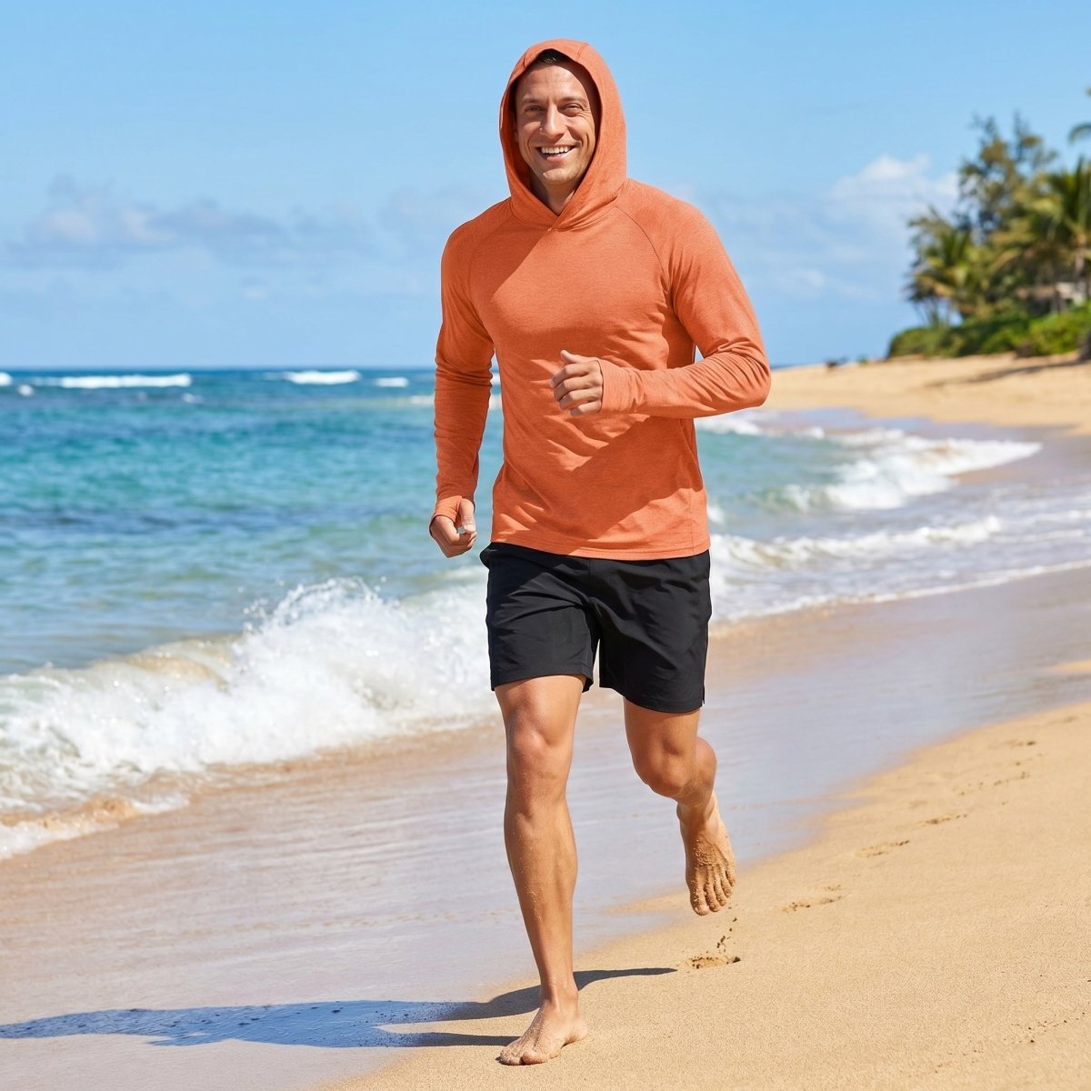 TACVASEN Orange Men's UPF 50+ Sun Protection Hoodies with Thumb Holes